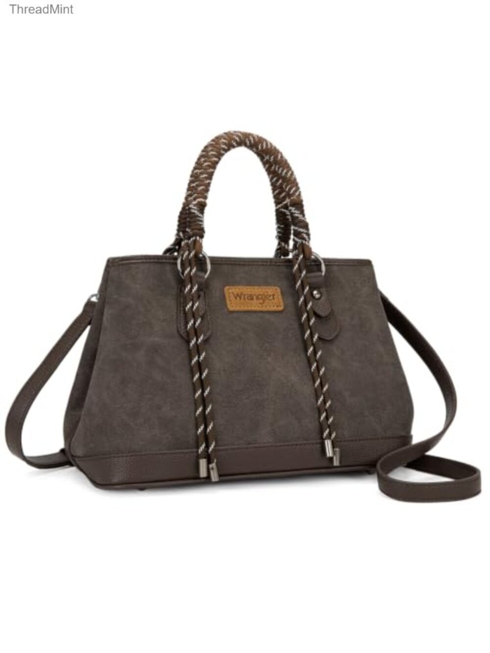 Satchel Purse with Braided Rope Top Handle - Vegan Leather